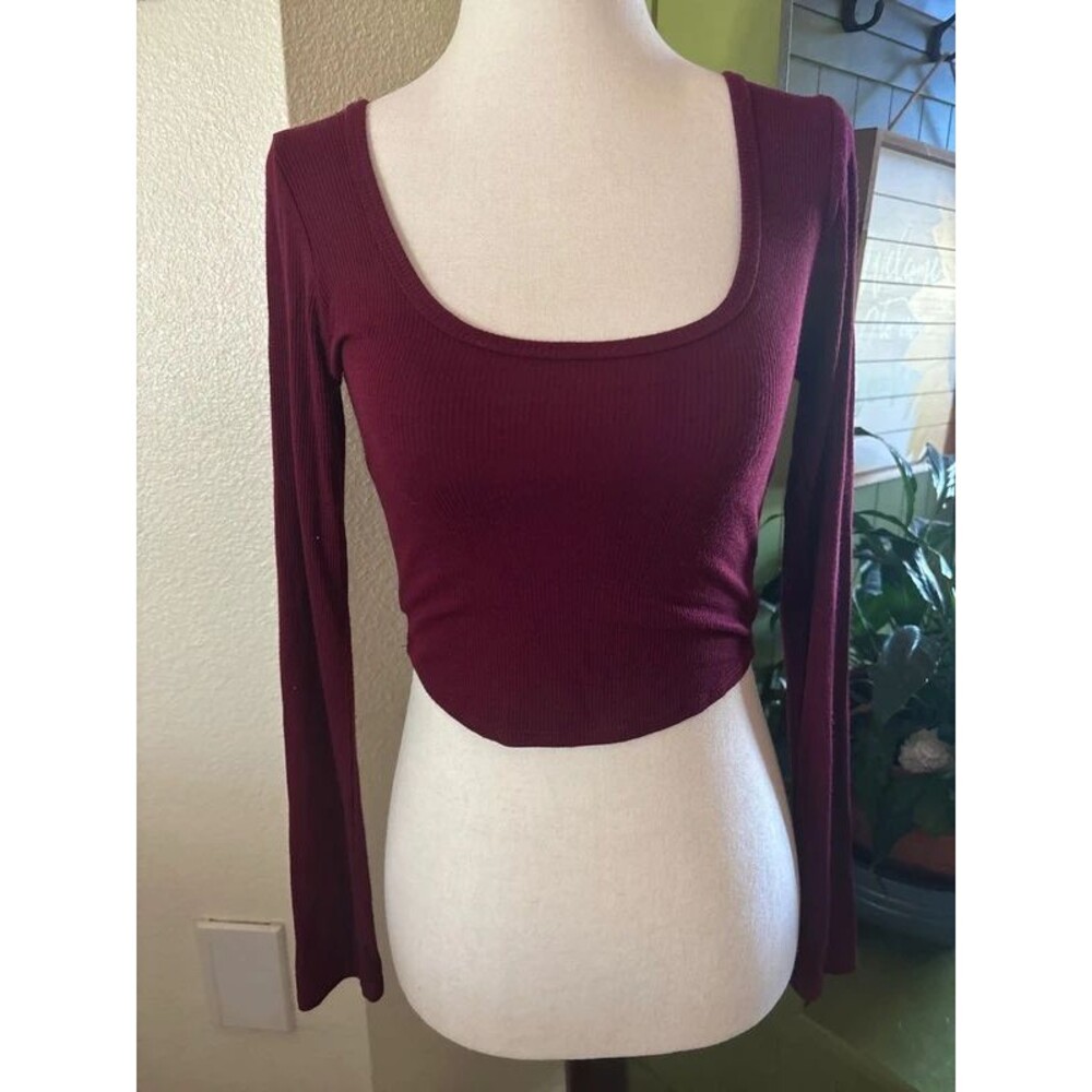 Fashion Nova Cropped Ribbed Burgundy Top Small S
